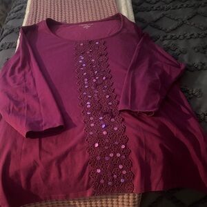 Coldwater Creek medium purple with sequined accents top. 3/4 sleeve